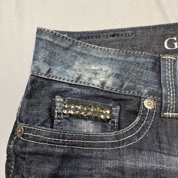 Guess Jeans Women Size 32 Daredevil Skinny Leg Dark Blue Wash Embellished - Picture 8 of 16
